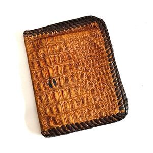 Vintage Embossed Leather Alligator Style Wallet, Hand-Laced